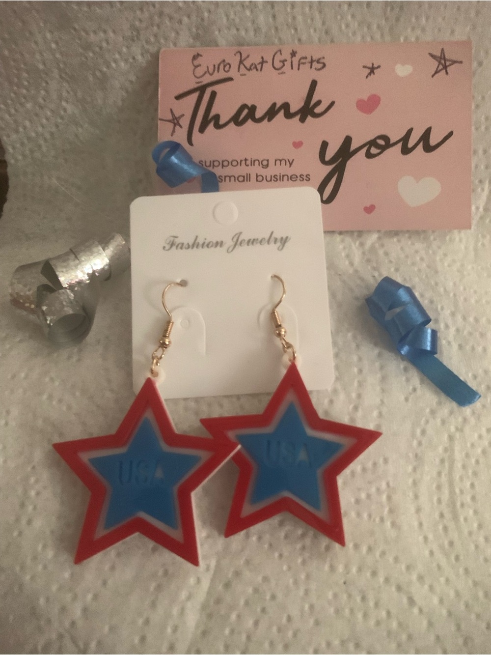 4th of July Star Dangle Earrings Fun Festive Patriotic Holiday NEW